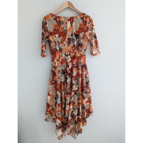 Chris McLaughlin Floral Short Sleeve Mesh Handkerchief Hem Dress Size 4 - Picture 3 of 10